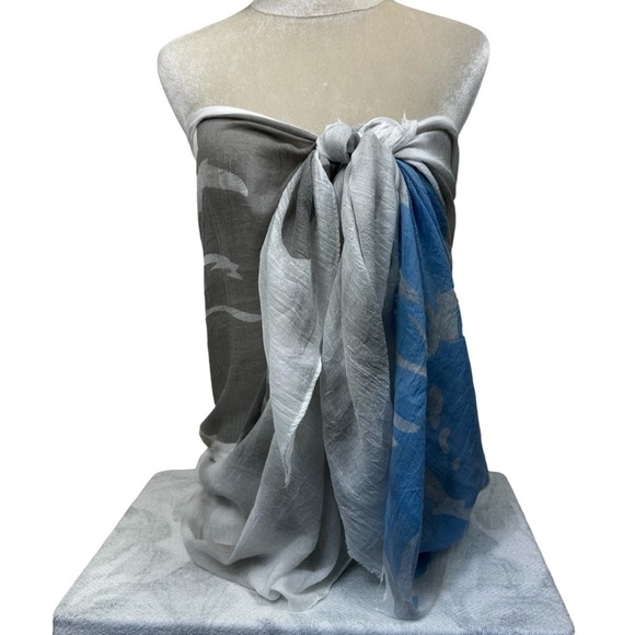 Huge Oversized Summer Scarf Beach Wrap Coverup, Blue, Gray, White - Picture 2 of 8